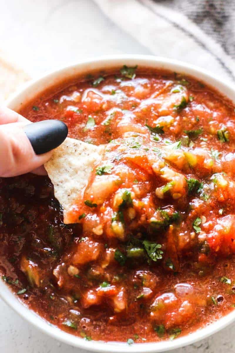 red roasted salsa in a bowl