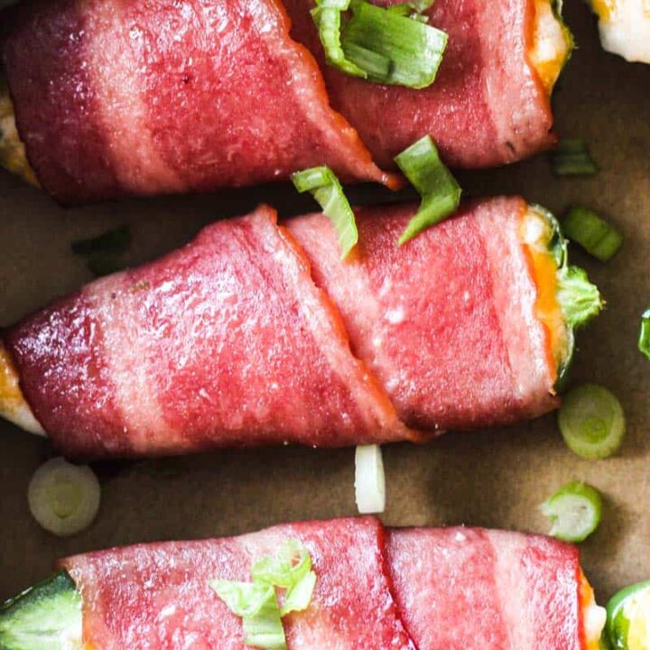 baked bacon wrapped jalapenos with chopped green onions