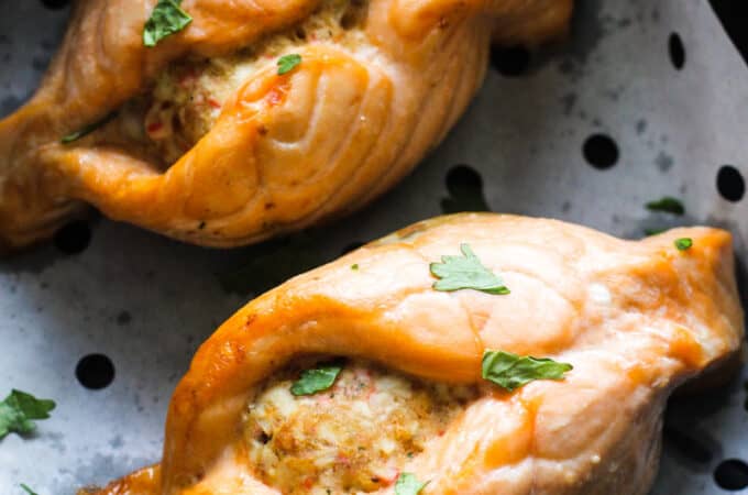 cooked stuffed salmon in air fryer