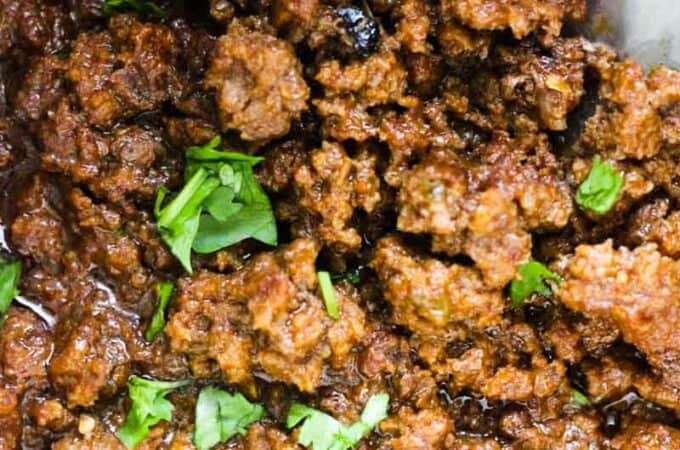 browned and cooked beef with cilantro