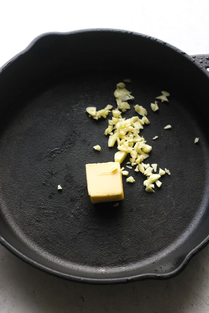 butter and garlic in the skillet