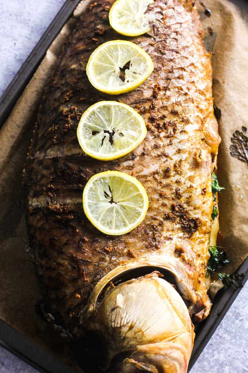 whole buffalo fish baked in the oven