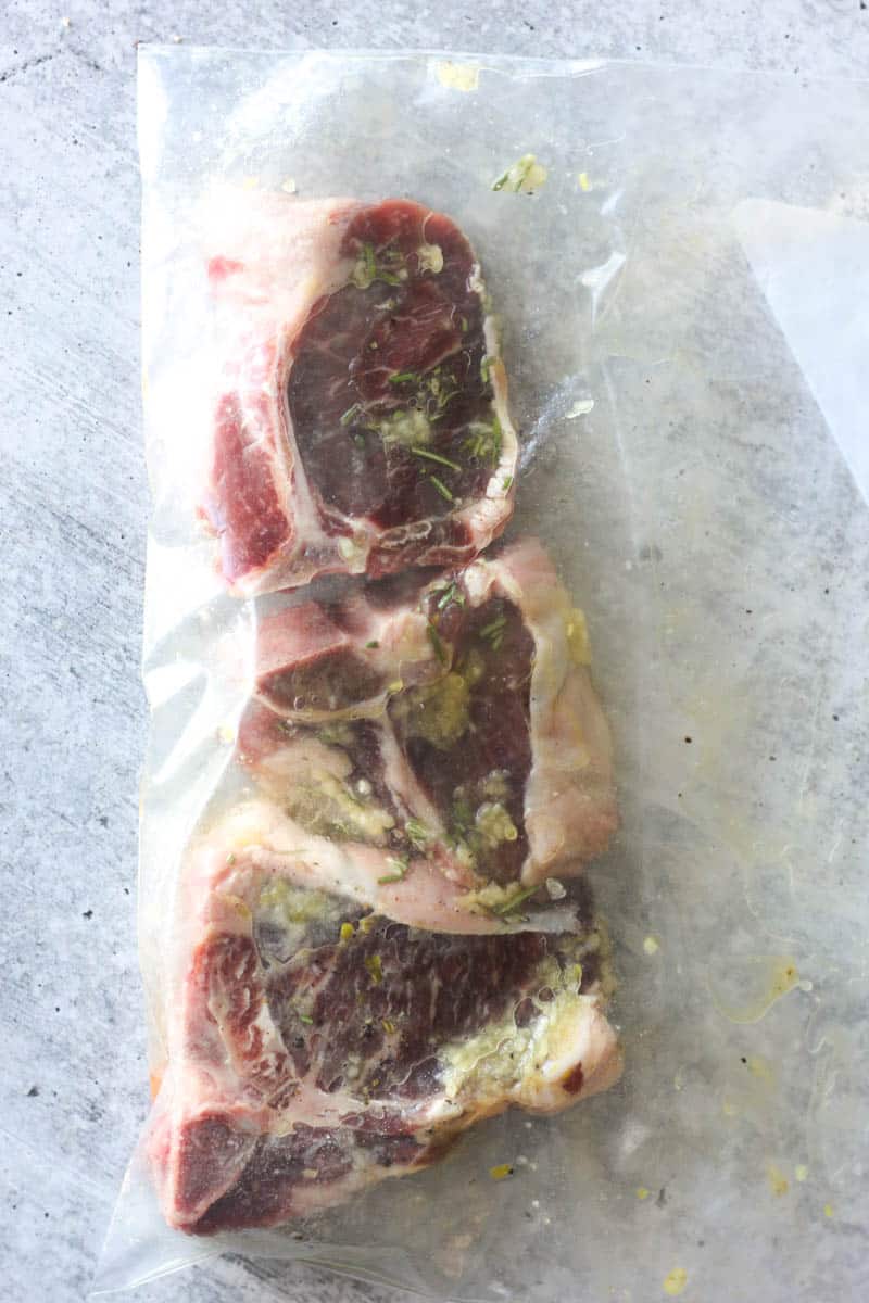 lamb chops in marinade in zip lock bag