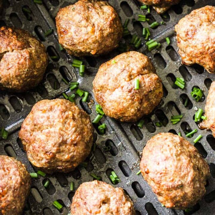 air fryer bison meatballs with chopped chives