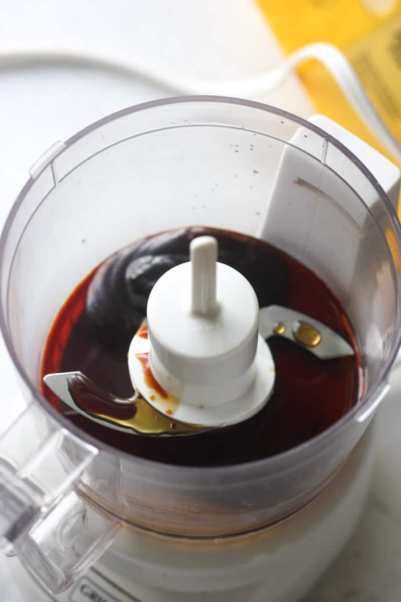 hoisin sauce and soy sauce in the food processor