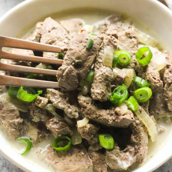 instant pot beef liver recipe with chopped onions on top
