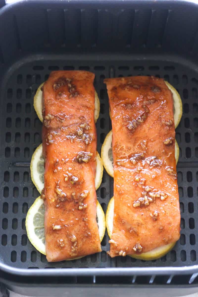 raw jerk salmon in air fryer with lemon