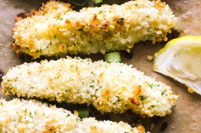 grouper fingers baked with lemon top view