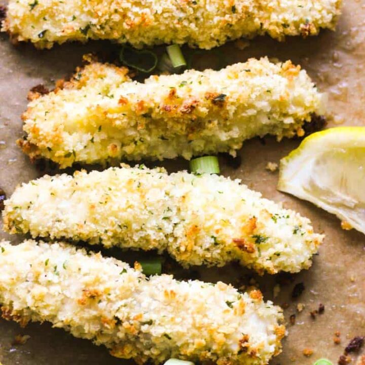grouper fingers baked with lemon top view
