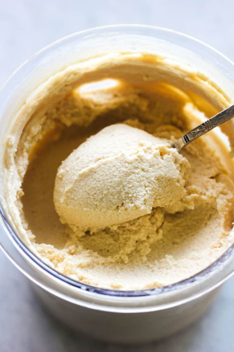 ninja creami peanut butter ice cream in the spoon