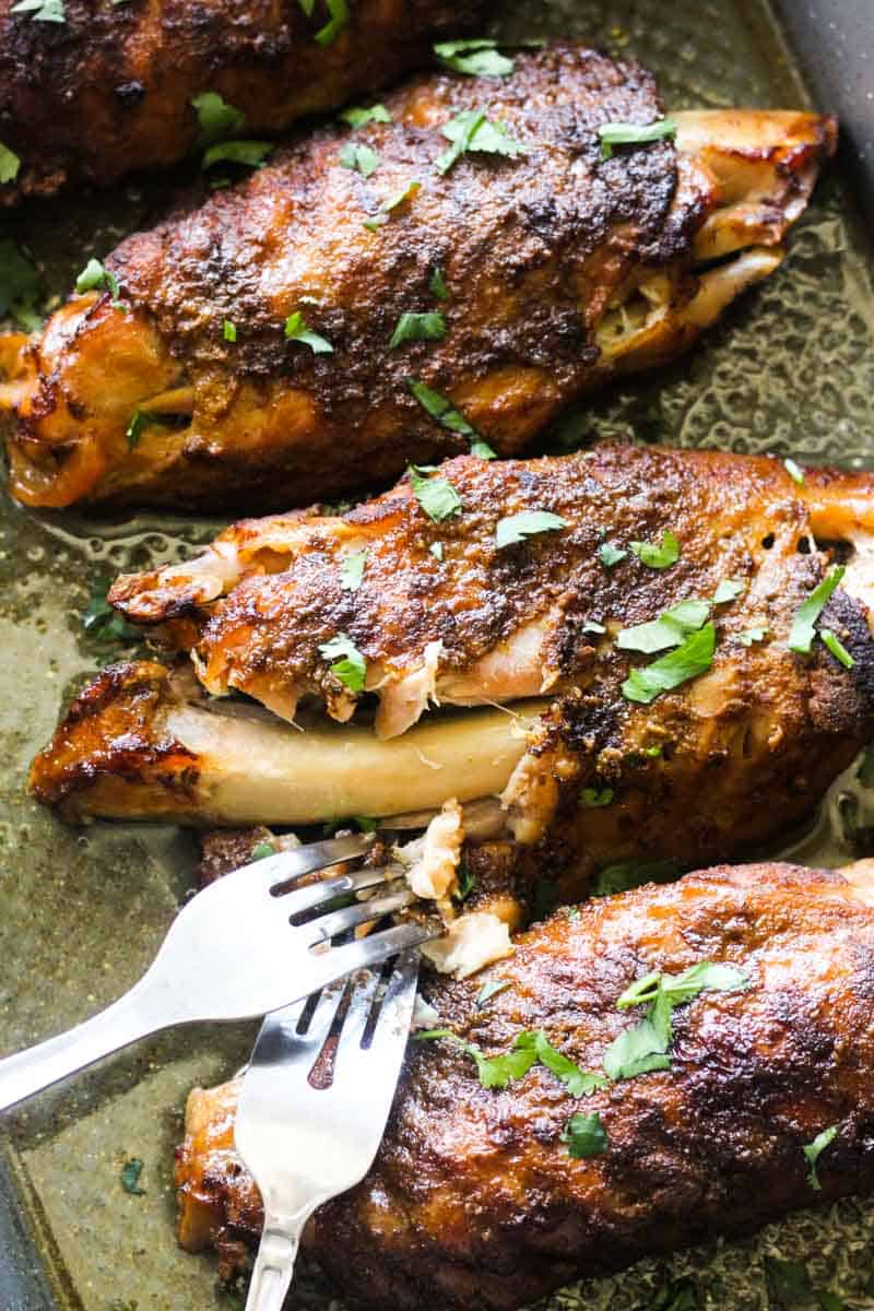 baked turkey wings with two forks