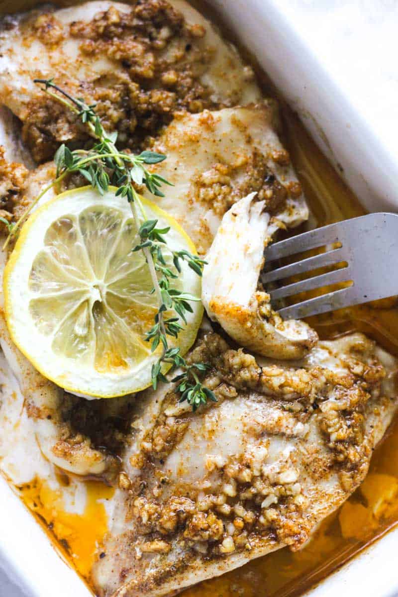 grouper cheeks recipe with lemon slices and thyme