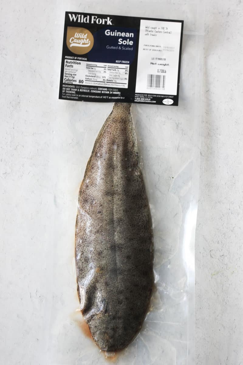 whole Guinean sole in the plastic package