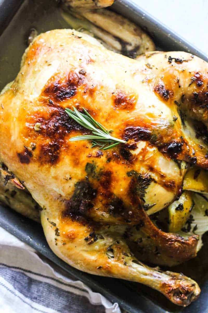 whole capon roasted with rosemary and other spices