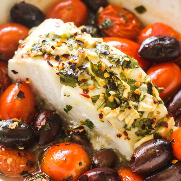 hake recipe with olives and cherry tomatoes