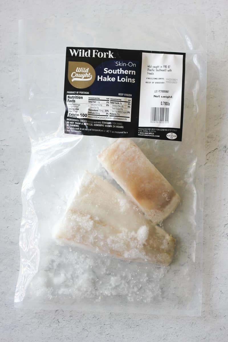 white fish fillets in the plastic bag