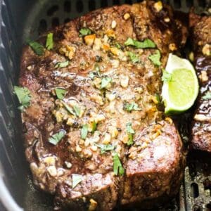 air fryer flat iron steak with lime and garlic