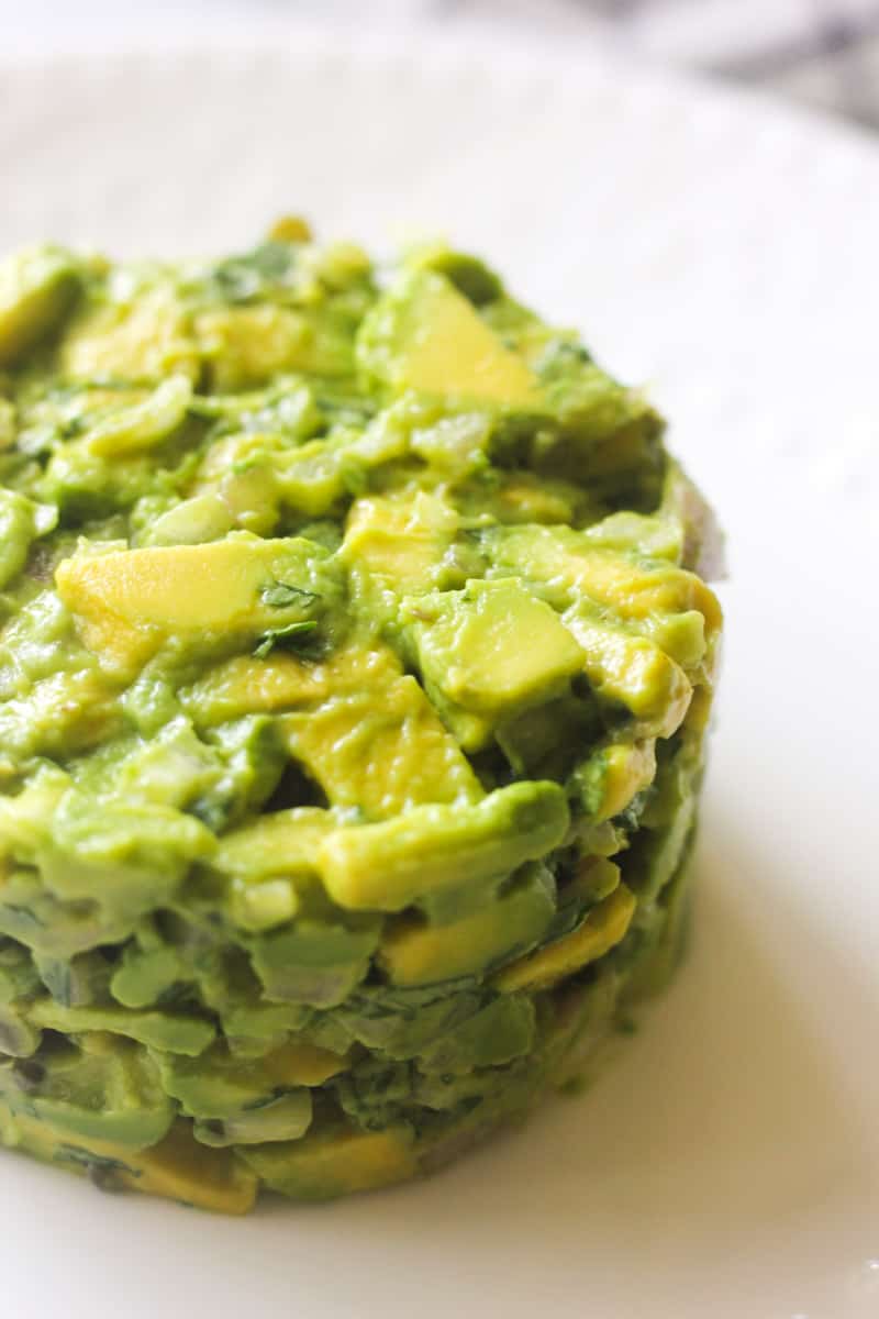 avocado tartar on the plate side view