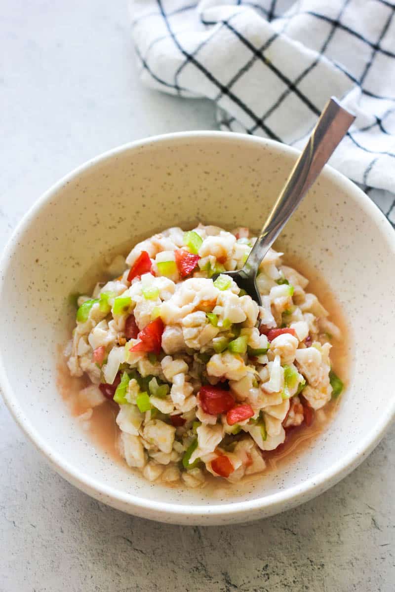 bahamian conch salad in a bowl