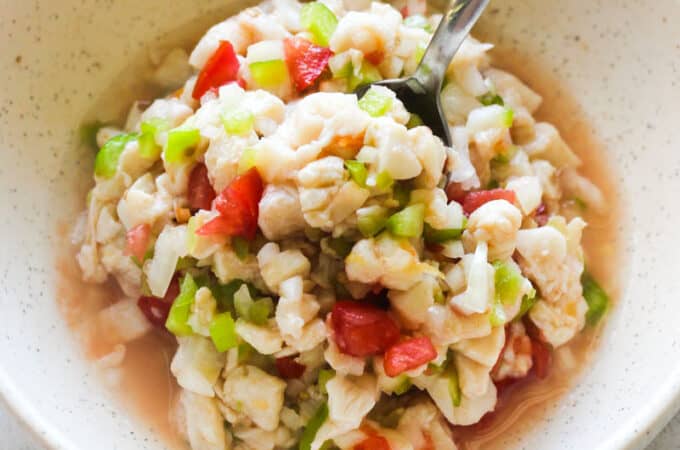 bahamian conch salad in the bowl