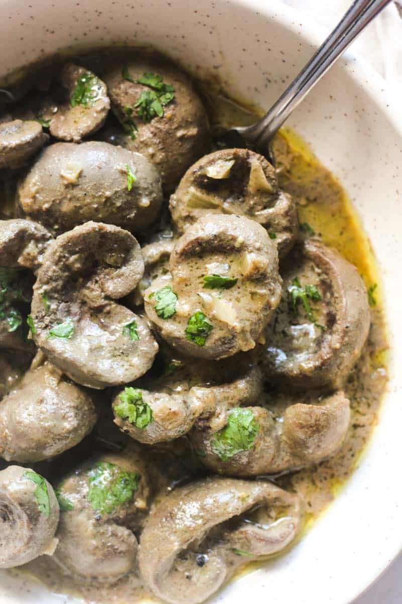 lamb kidneys recipe cooked French style with chopped cilantro on top