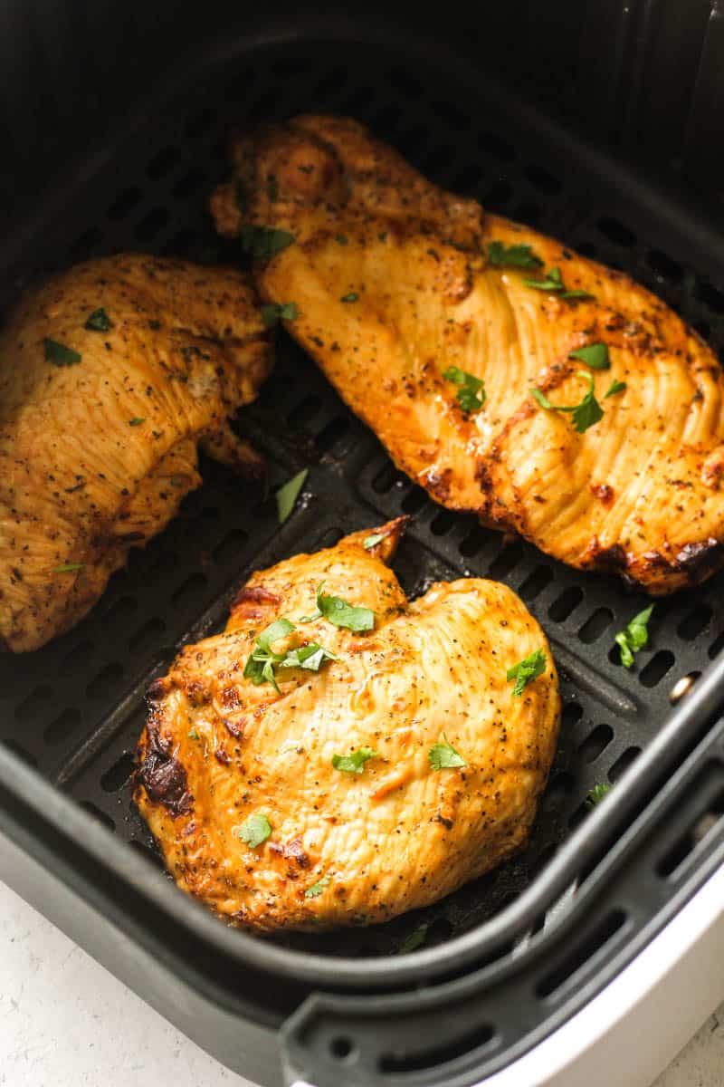 air fryer trader joe's pollo asado with chopped cilantro on top