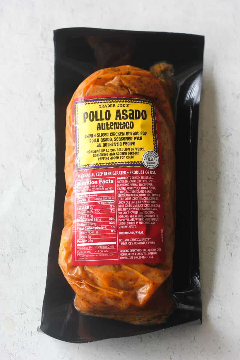 trader joe's pollo asado in the package on the table