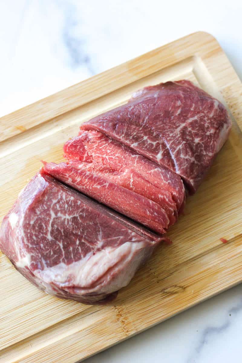 red meat sirloin with part thinly sliced
