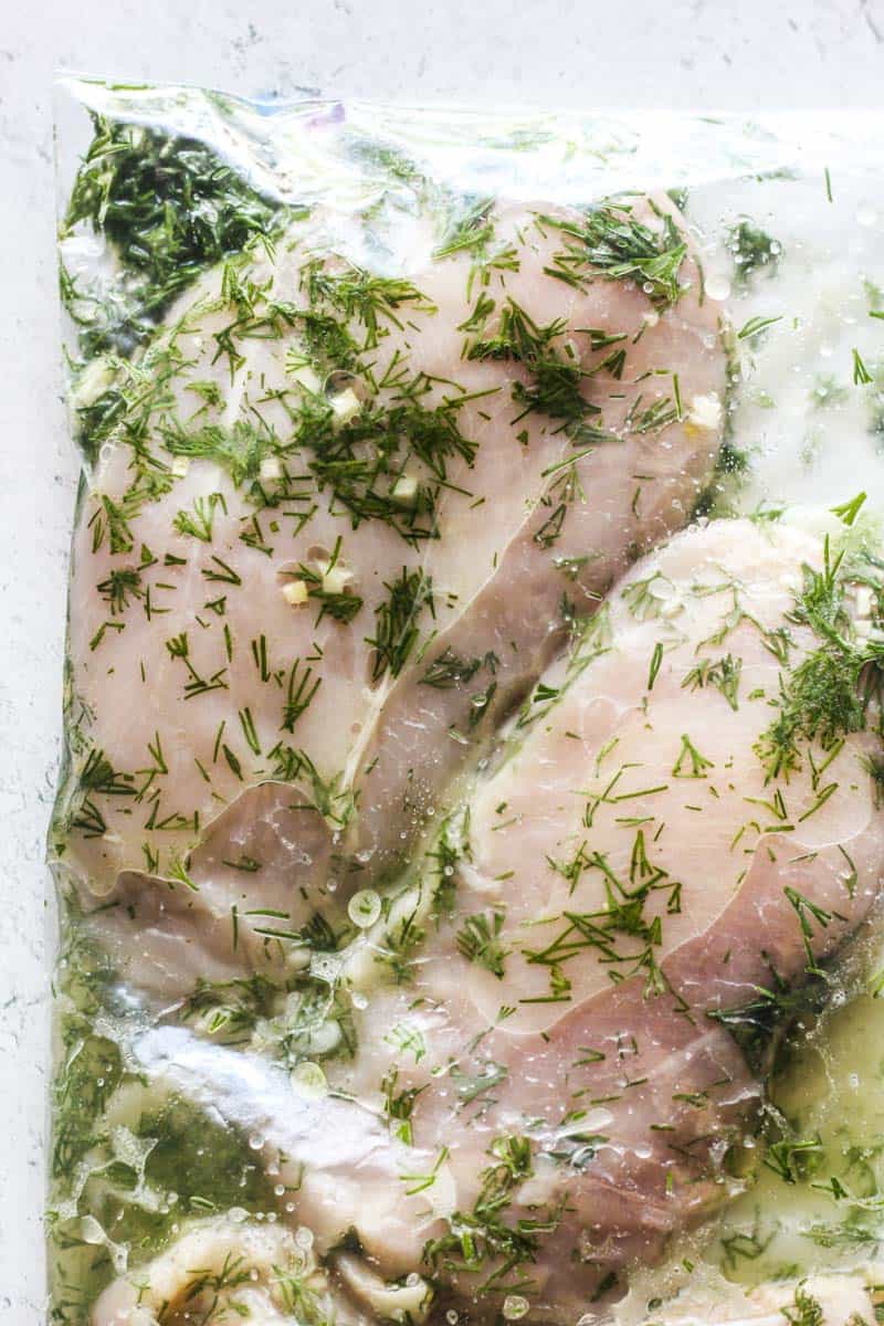 poultry in a bag with dill and garlic