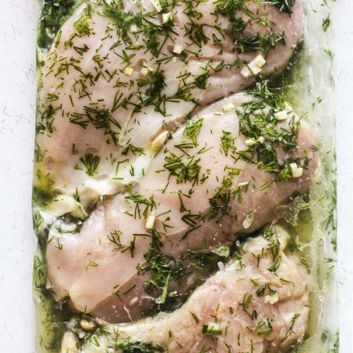 chicken marinade with dill in plastic ziplock bag