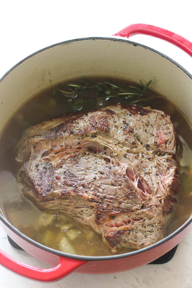 cooking beef chuck roast in a pot