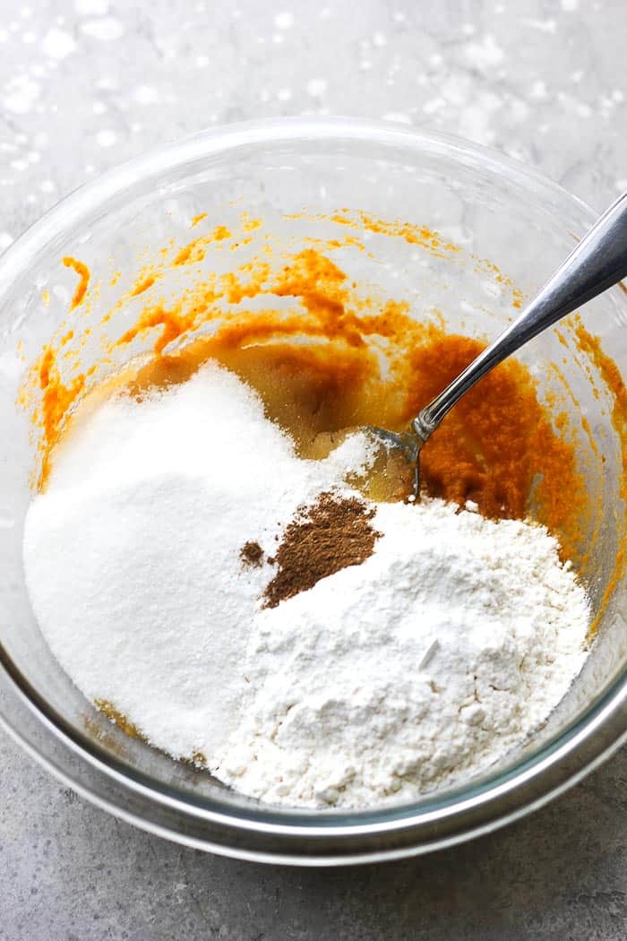 adding flour on top of other ingredients before stirring