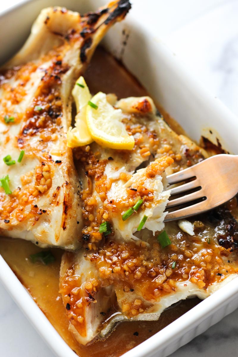 broiled halibut collars with garlic