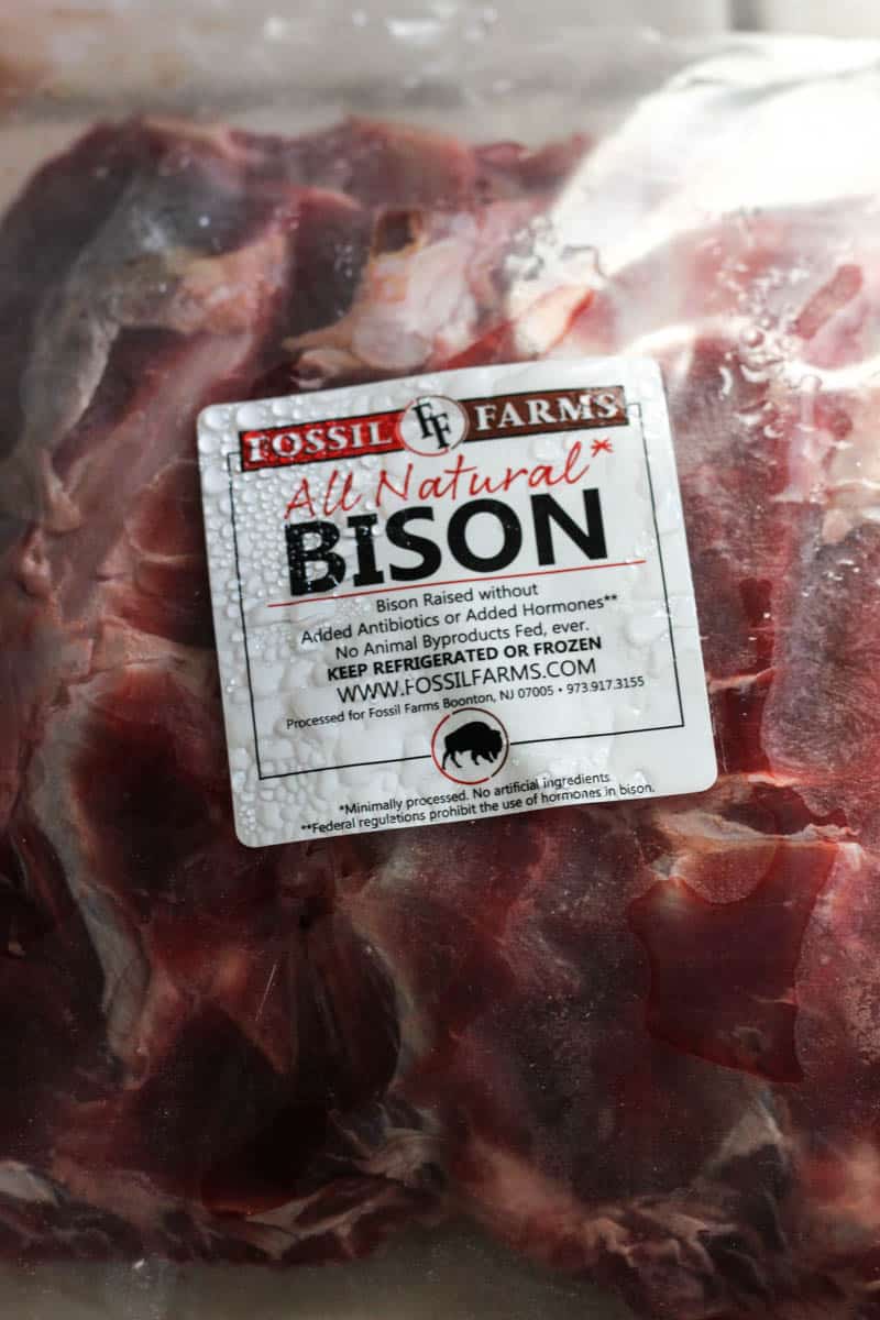 a plastic package of all natural bison ribs
