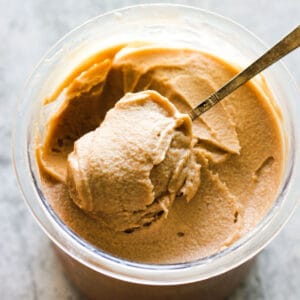 ninja foodi cottage cheese ice cream with chocolate in spoon