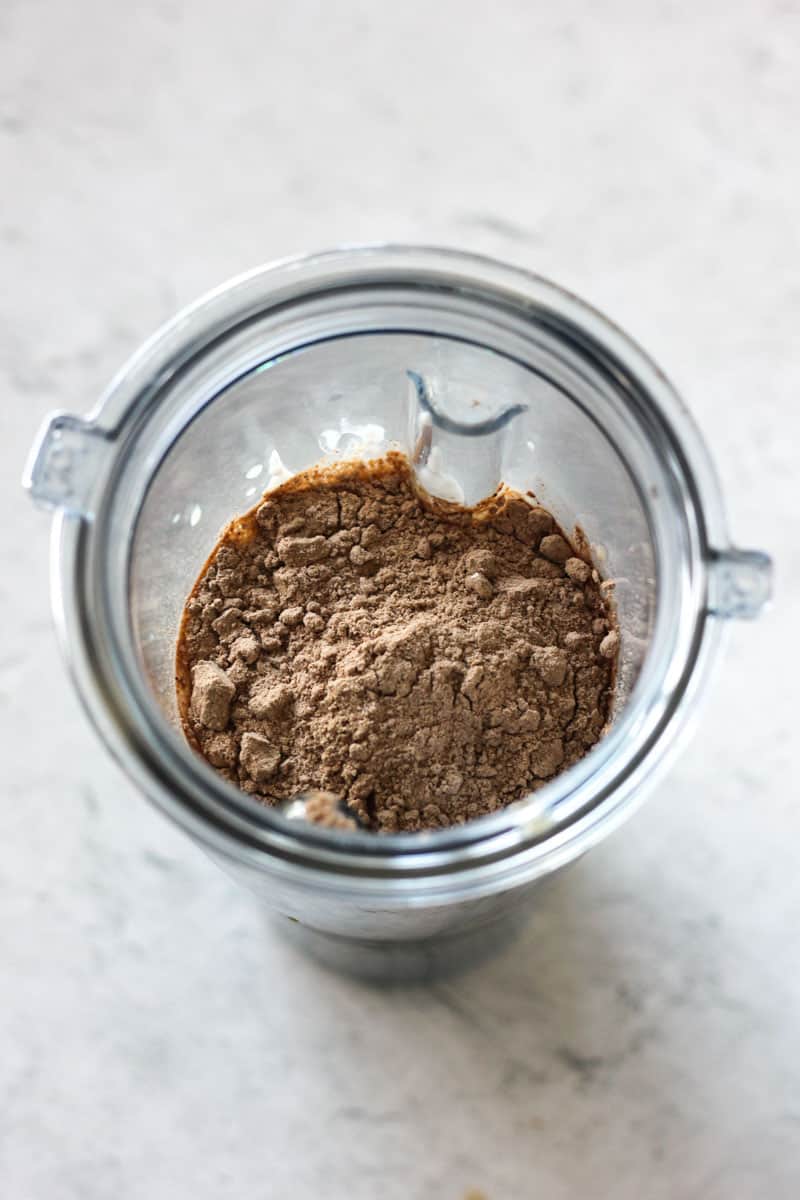 chocolate powder in the blender bowl