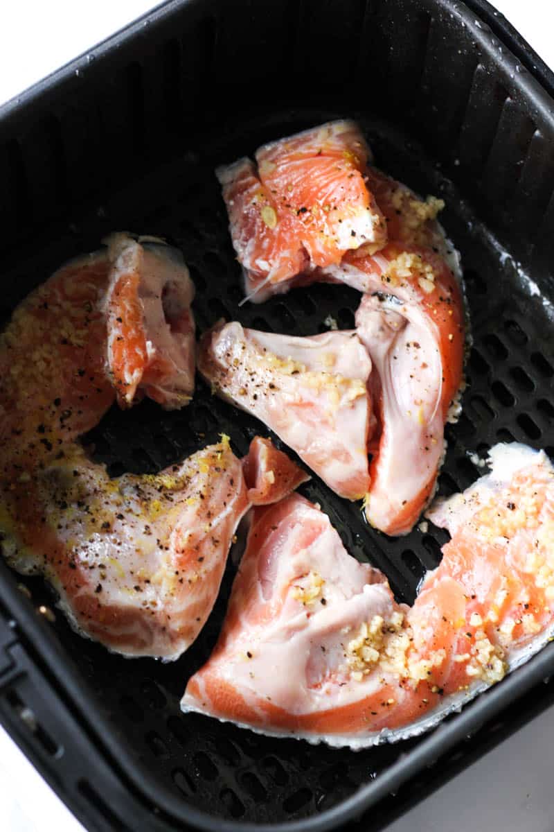 seasoned raw salmon collars in air fryer