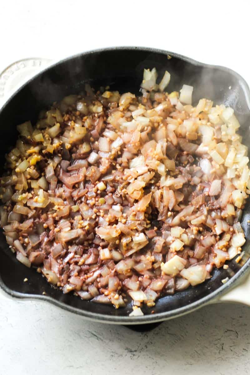 chopped onion and garlic in the skillet