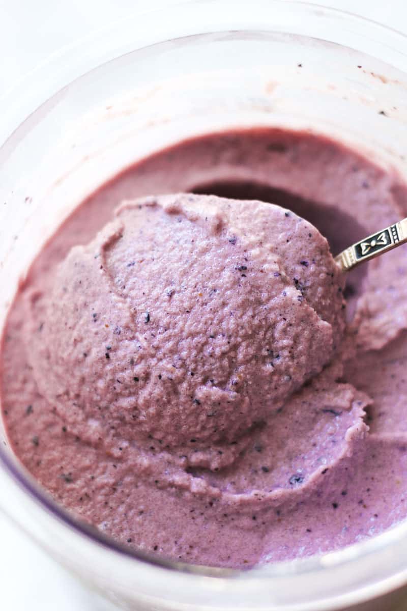 ninja creami blueberry ice cream in the spoon