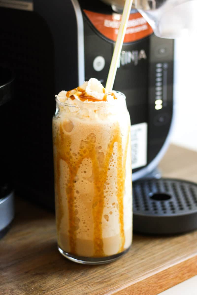 ninja slushi caramel frappe in glass