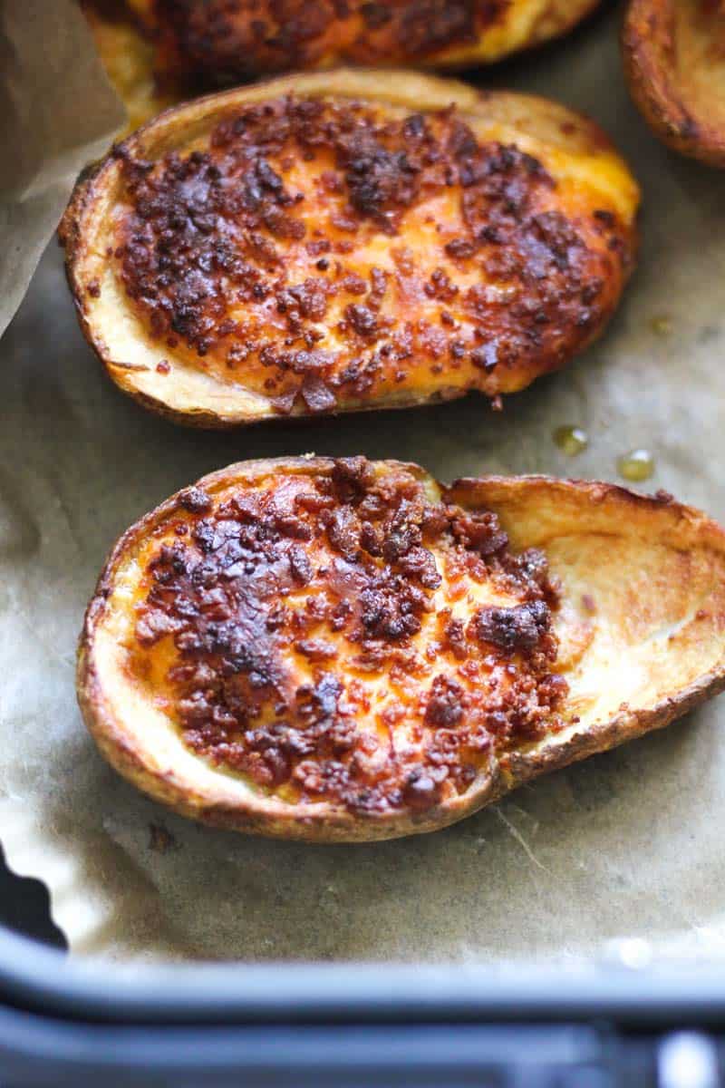 loaded potato skins with melted cheese