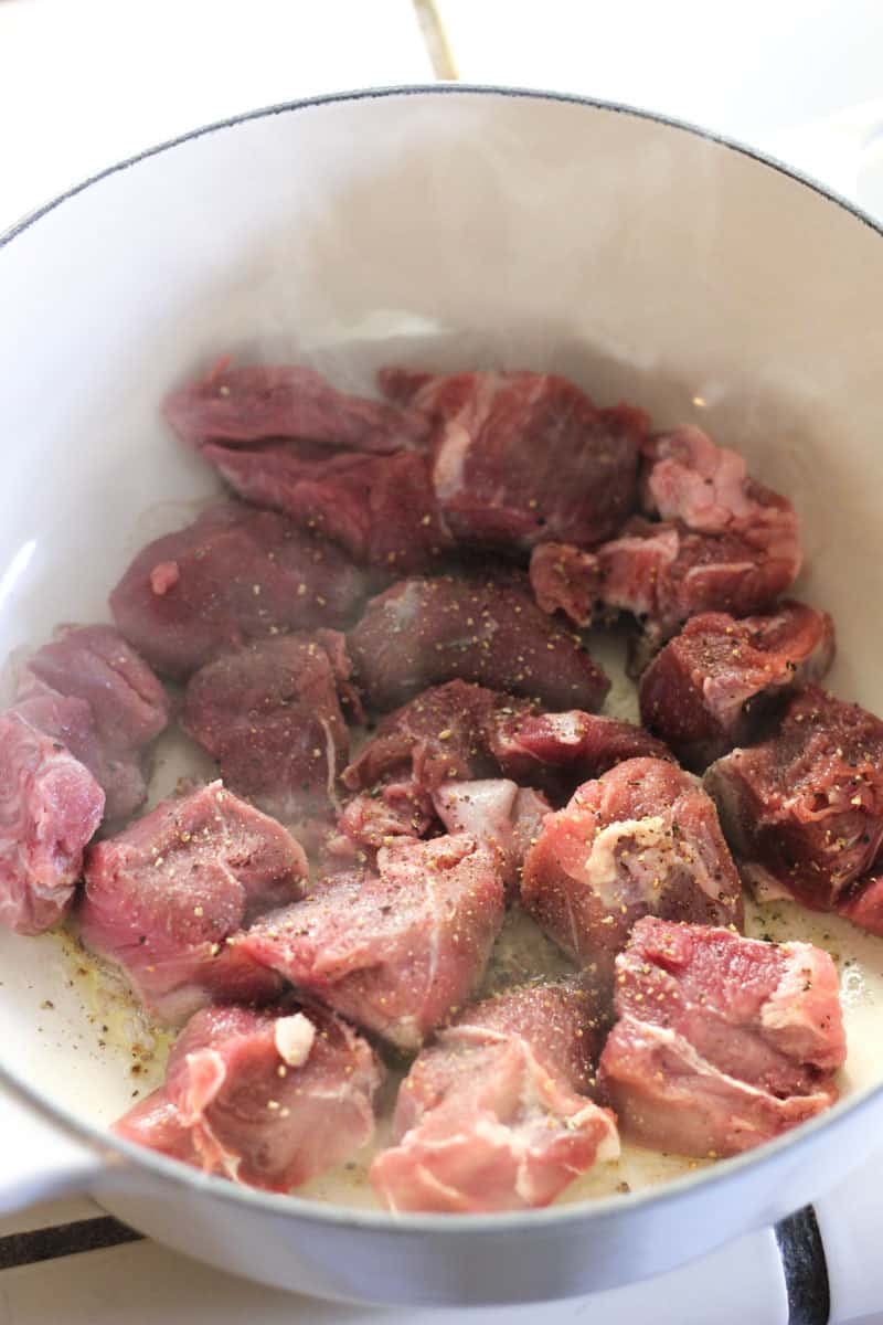 wild boar cubes in the pot