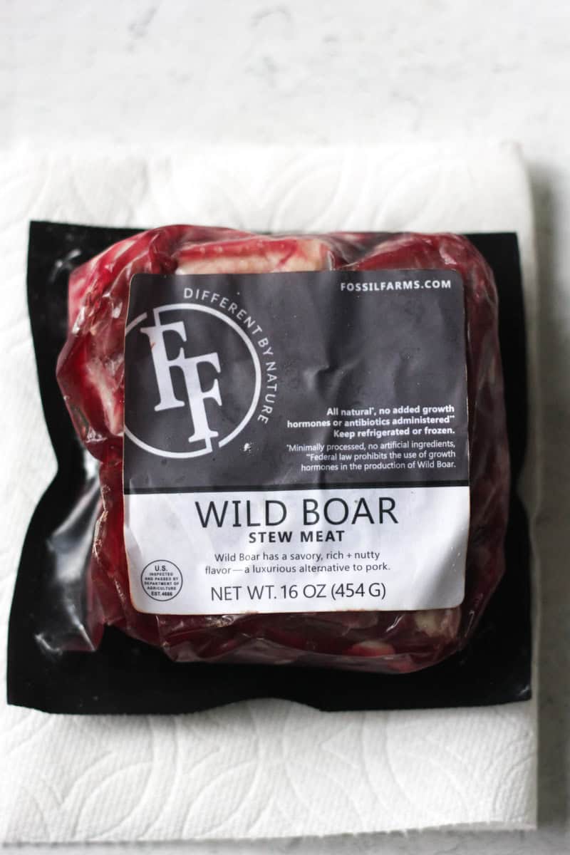 a package with wild boar on the table