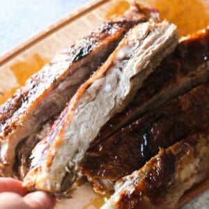 ninja foodi pork ribs in hand